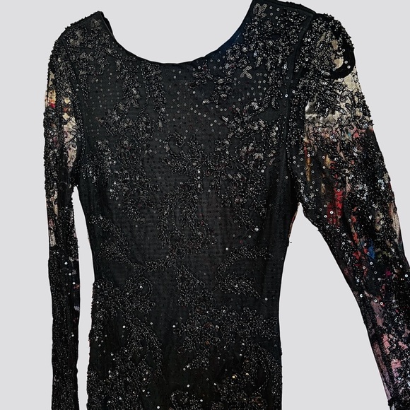 Altar’d State Ania Elegant Black Beaded Sequin Dress Long-Sleeve Sequin Dress - Picture 12 of 16